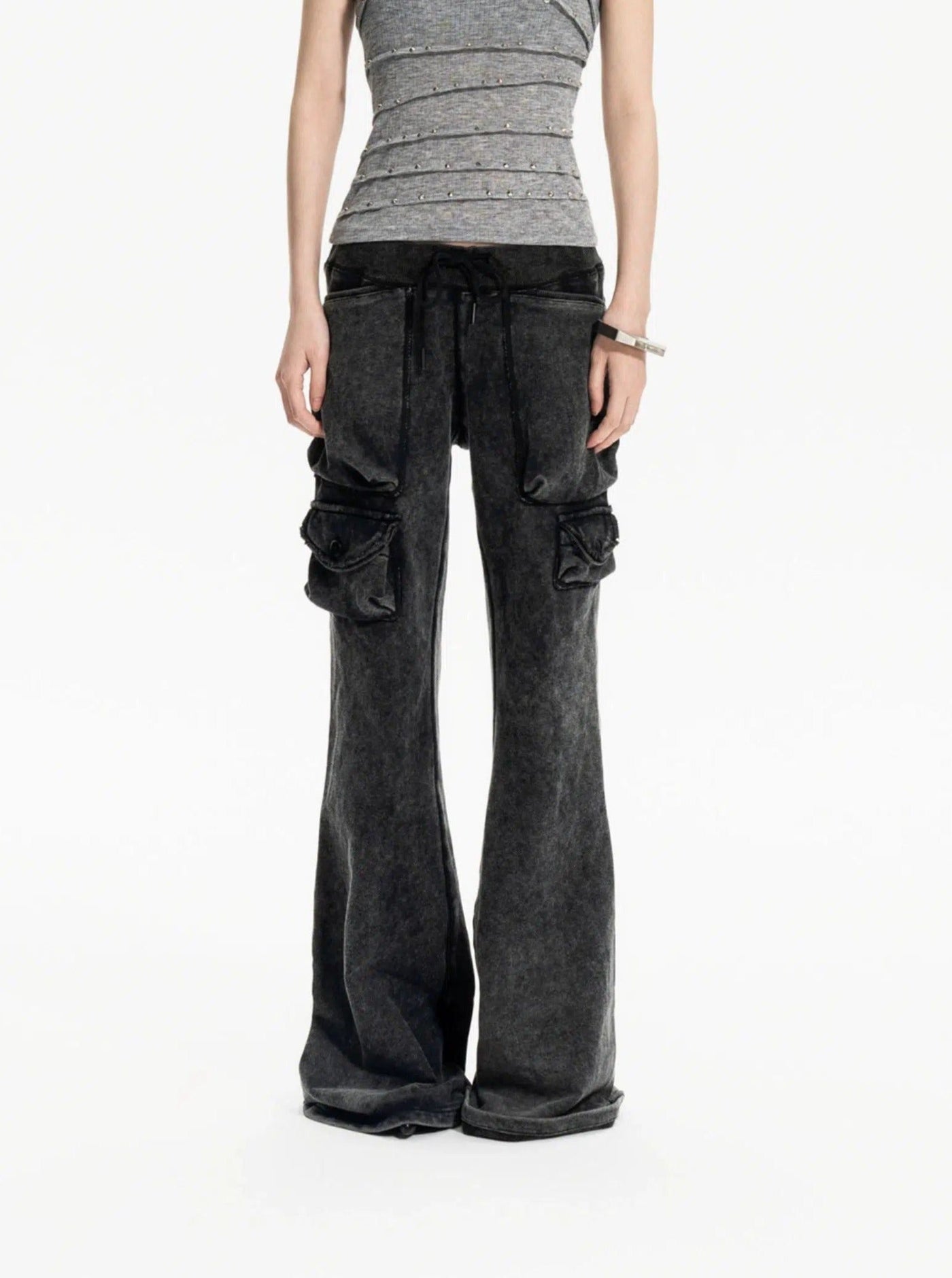Multi-Pocket Slim Flare Sweatpants Korean Street Fashion Pants By Team Geek Shop Online at OH Vault