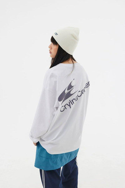 Back Logo Oversized Long Sleeve T-Shirt Korean Street Fashion T-Shirt By Crying Center Shop Online at OH Vault