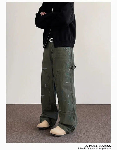 Double-Knee Ink Splash Pants Korean Street Fashion Pants By A PUEE Shop Online at OH Vault