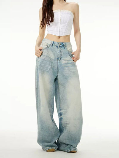 Oversized Light Washed Jeans Korean Street Fashion Jeans By 77Flight Shop Online at OH Vault