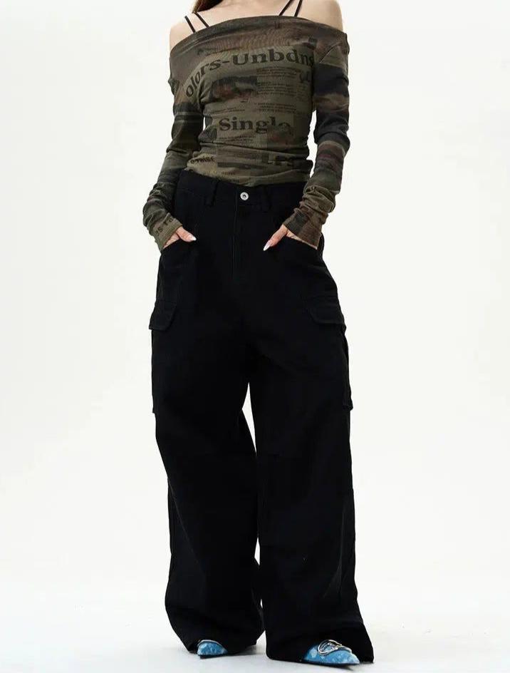 Solid Six-Pockets Cargo Pants Korean Street Fashion Pants By 77Flight Shop Online at OH Vault