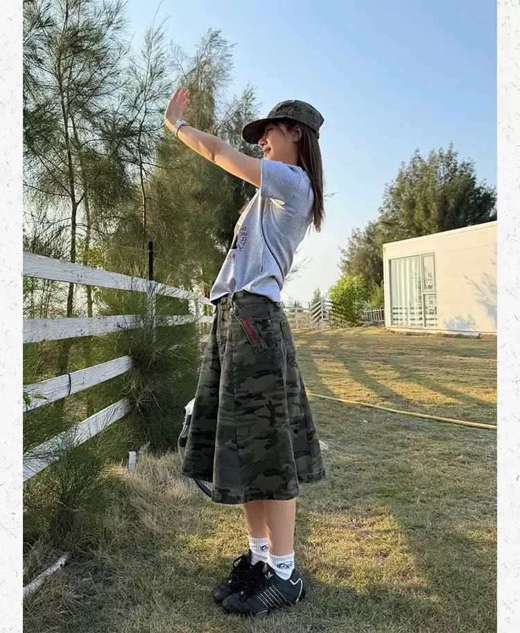 Washed Camouflage Skirt Korean Street Fashion Skirt By Made Extreme Shop Online at OH Vault