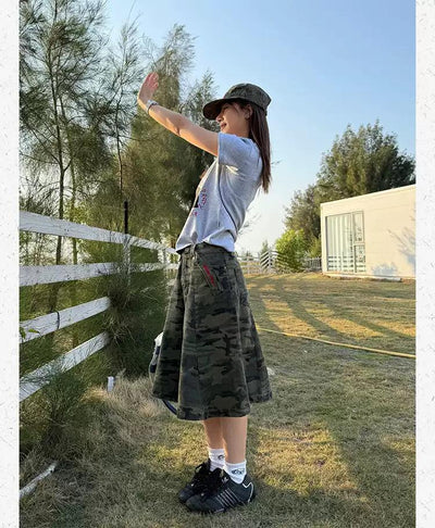 Washed Camouflage Skirt Korean Street Fashion Skirt By Made Extreme Shop Online at OH Vault