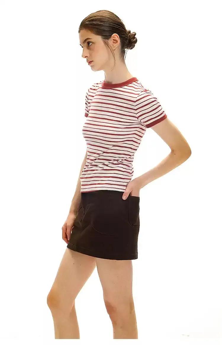 Striped Slim Fit T-Shirt Korean Street Fashion T-Shirt By Country Moment Shop Online at OH Vault