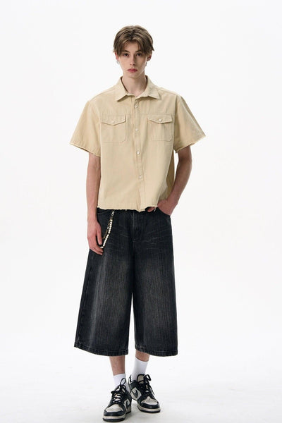 Raw Ends Breast Pocket Denim Shirt Korean Street Fashion Shirt By MaxDstr Shop Online at OH Vault