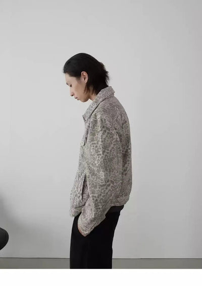 Washed Leopard Print Denim Jacket Korean Street Fashion Jacket By In Knots Shop Online at OH Vault