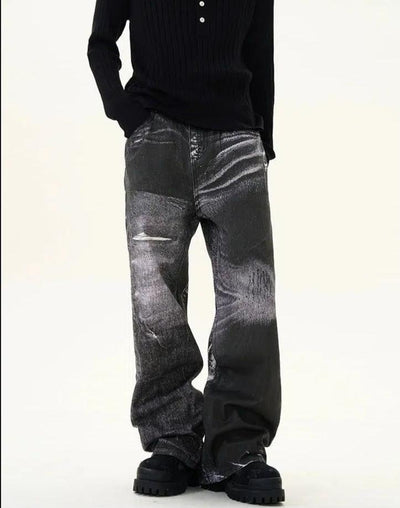 Spray Paint Wide-Leg Jeans Korean Street Fashion Jeans By 77Flight Shop Online at OH Vault