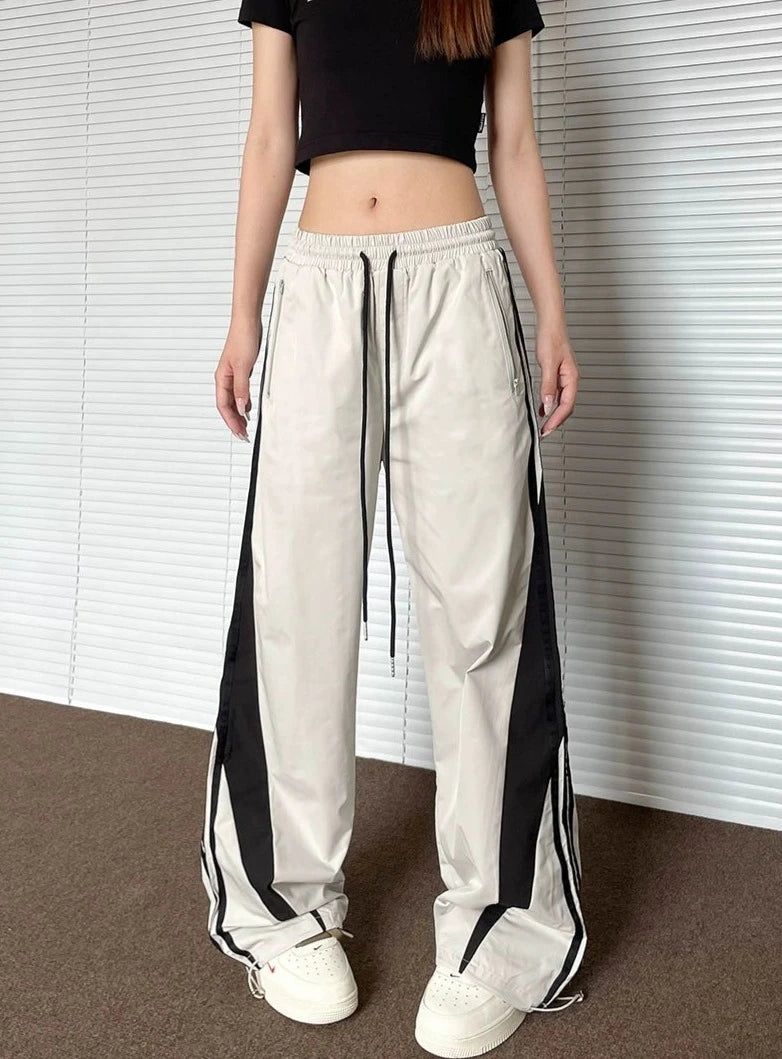 Drawcord Stripes Track Pants Korean Street Fashion Pants By Apocket Shop Online at OH Vault