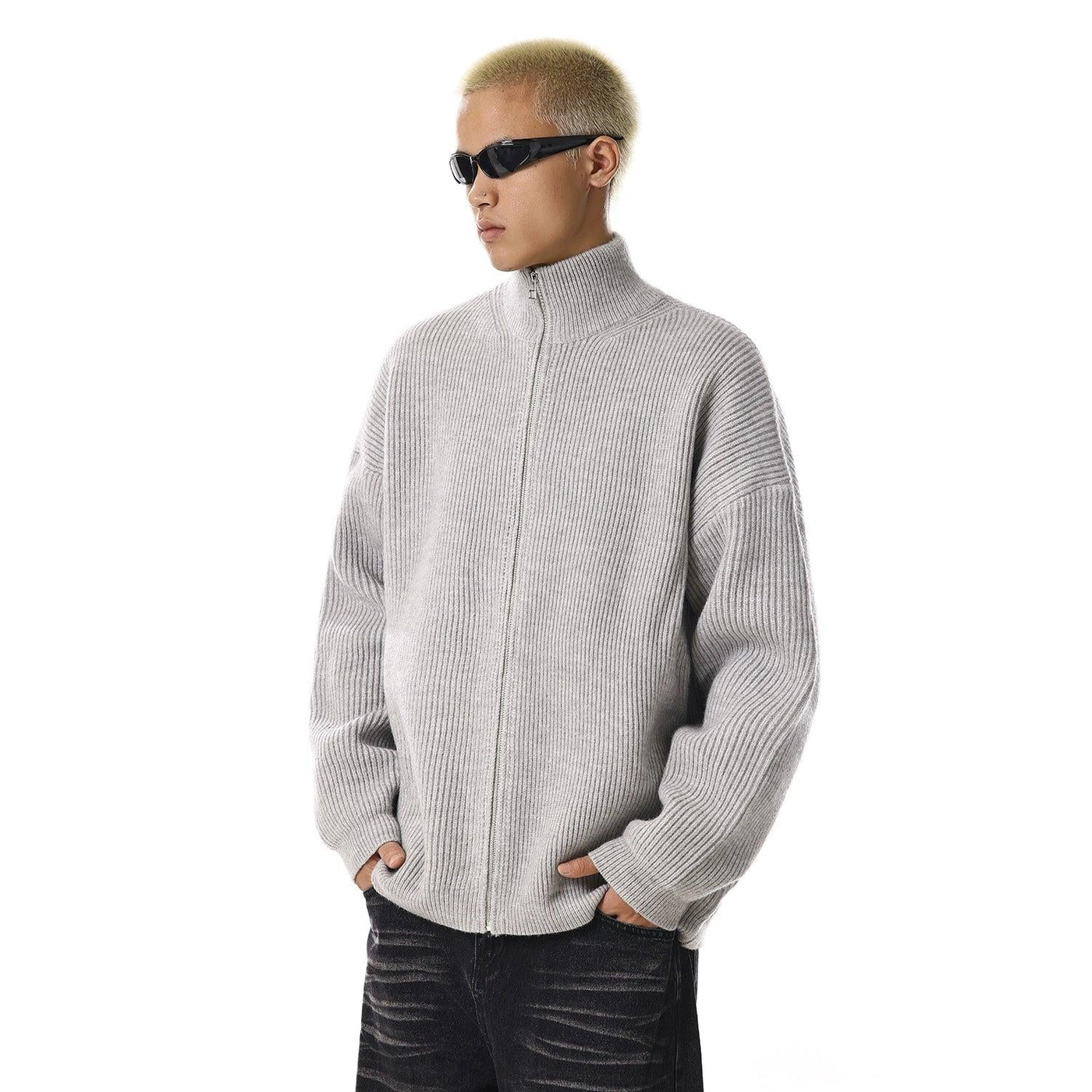 Cozy Zipped Knit Jacket Korean Street Fashion Jacket By MEBXX Shop Online at OH Vault