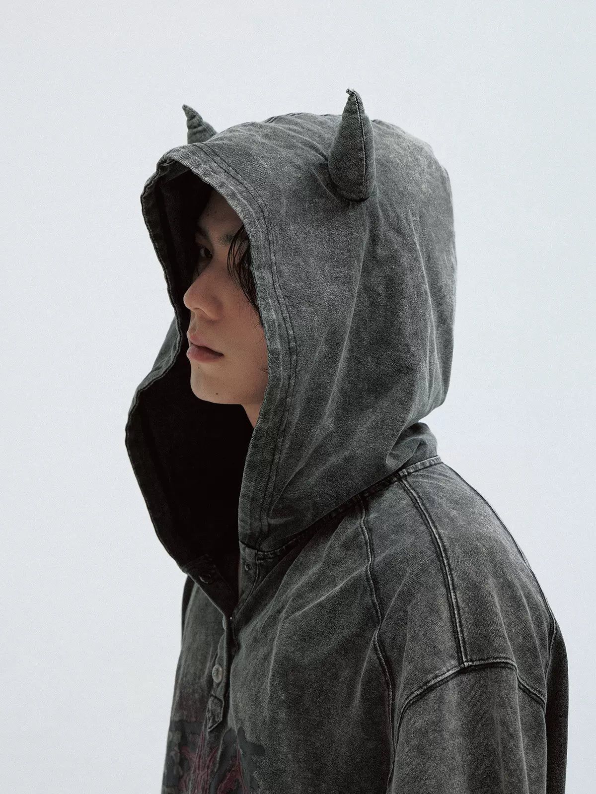 Horned Hood Washed Shirt Korean Street Fashion Shirt By PeopleStyle Shop Online at OH Vault