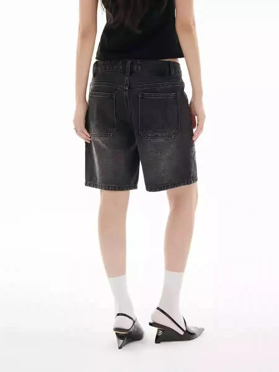 Washed Pleated Whisker Denim Shorts Korean Street Fashion Shorts By Funky Fun Shop Online at OH Vault