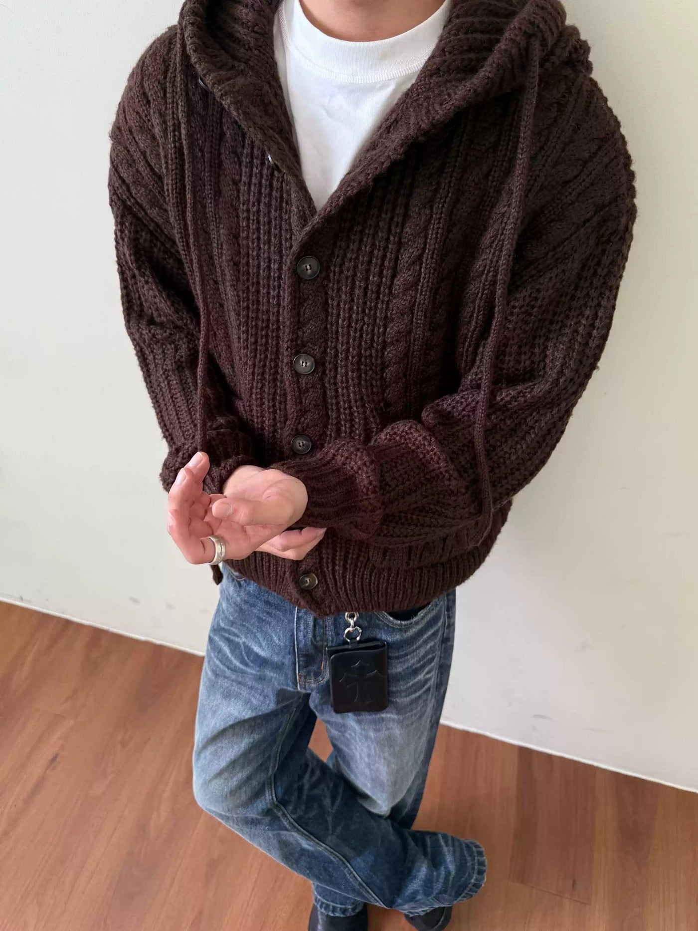 Twisted Knit Hooded Buttoned Sweater Korean Street Fashion Hoodie By Made Extreme Shop Online at OH Vault