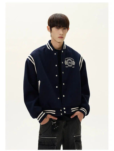 Logo Bar Stripes Varsity Jacket Korean Street Fashion Jacket By A PUEE Shop Online at OH Vault