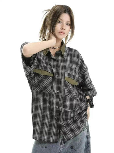 Two-Pocket Plaid Short Sleeve Shirt Korean Street Fashion Shirt By INS Korea Shop Online at OH Vault