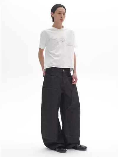Structured Spliced Wide Jeans Korean Street Fashion Jeans By Pioneer of Heroism Shop Online at OH Vault