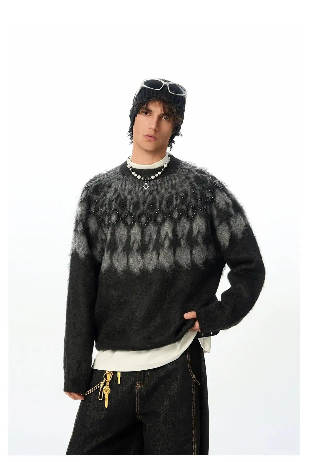 Beaded Pattern Knit Sweater Korean Street Fashion Sweater By JHYQ Shop Online at OH Vault