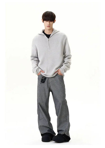 High Collar Ribbed Knit Half-Zip Korean Street Fashion Half-Zip By A PUEE Shop Online at OH Vault