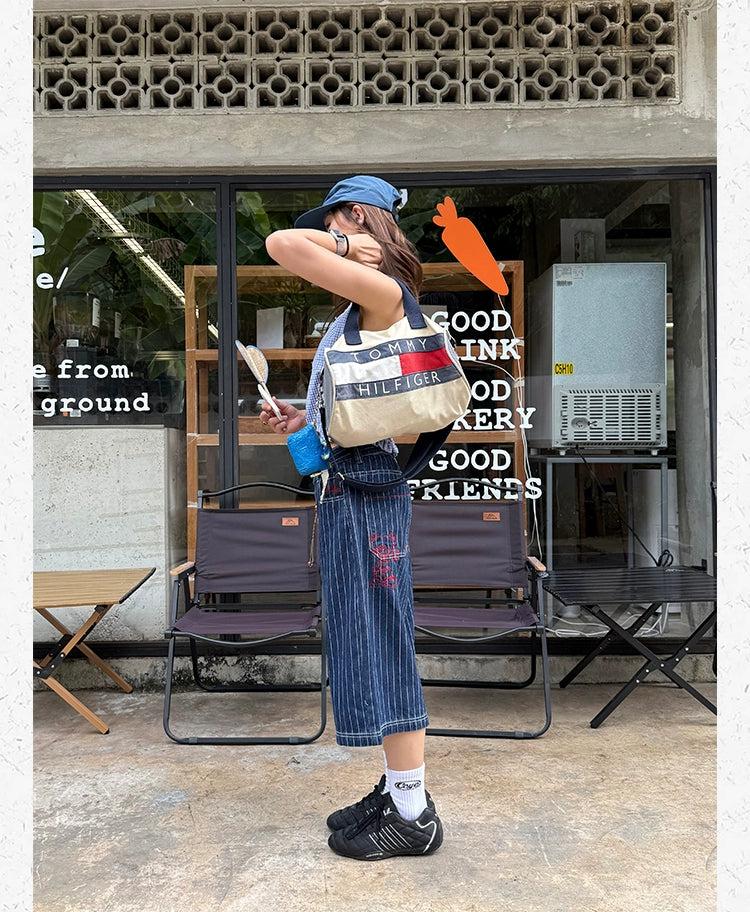 Striped Contrast Stitches Denim Shorts Korean Street Fashion Shorts By Made Extreme Shop Online at OH Vault