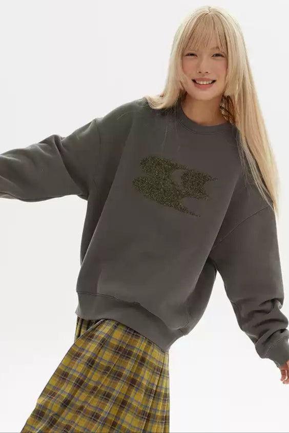 Thick Textured Logo Crewneck Korean Street Fashion Crewneck By Crying Center Shop Online at OH Vault