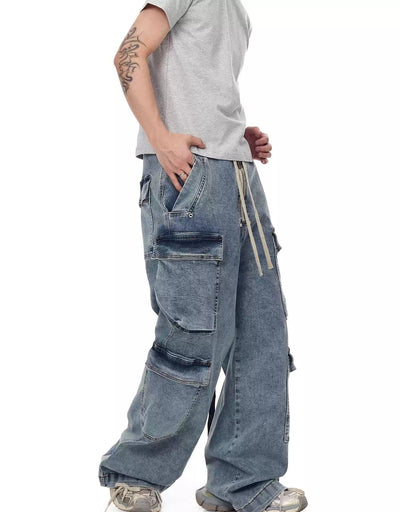 Drawstring Fade Cargo Jeans Korean Street Fashion Jeans By Blacklists Shop Online at OH Vault