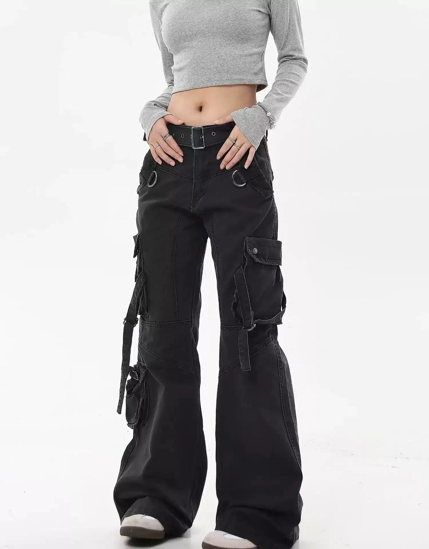 Washed Buckled Strap Cargo Pants Korean Street Fashion Pants By Blacklists Shop Online at OH Vault