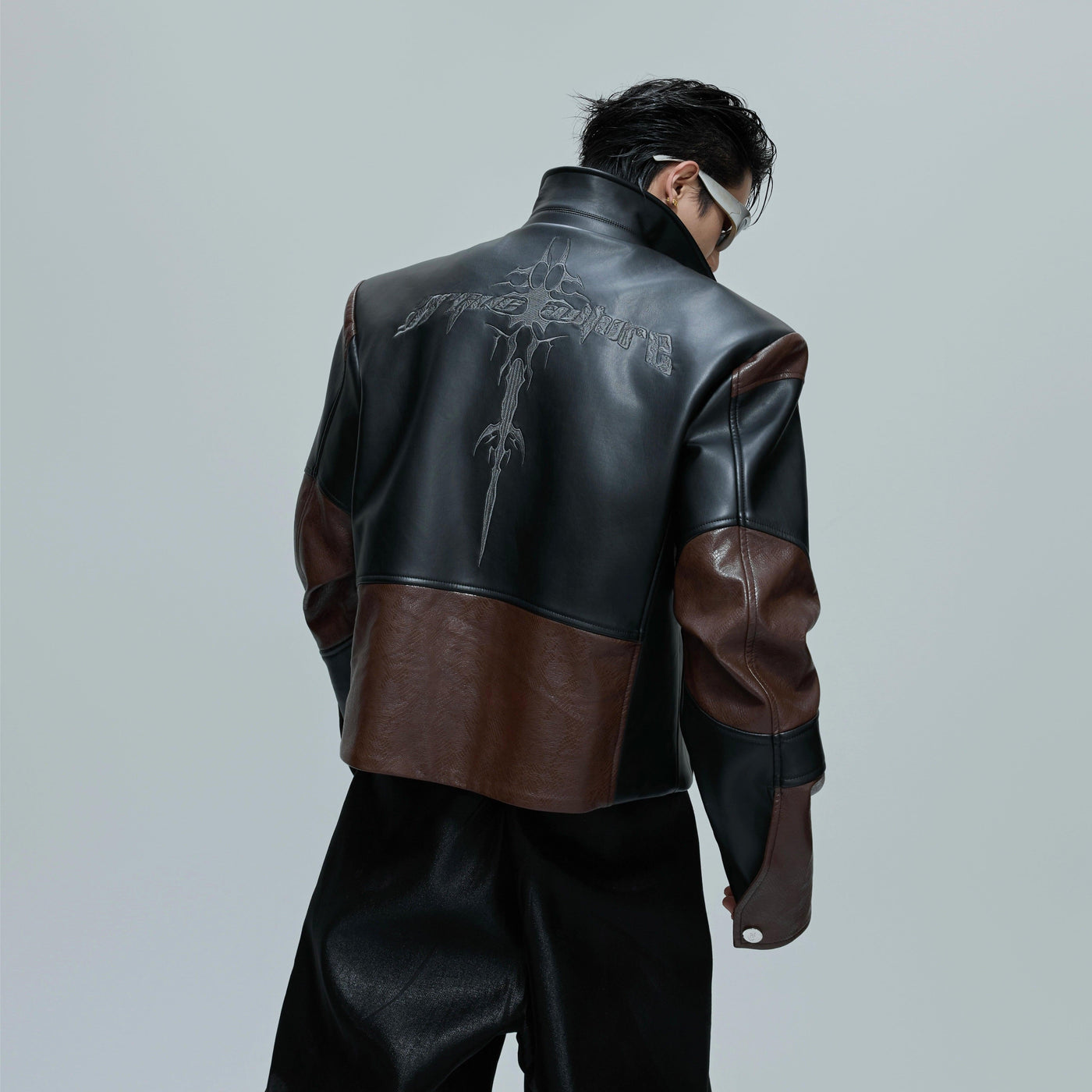 Contrast Splice Faux Leather Jacket Korean Street Fashion Jacket By Argue Culture Shop Online at OH Vault