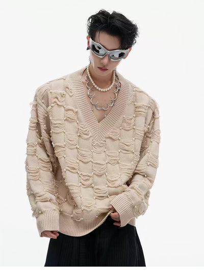 Distressed Threads Patterned Sweater Korean Street Fashion Sweater By Argue Culture Shop Online at OH Vault