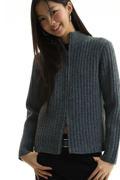 Dual-End Zipped Cable Knit Sweater Korean Street Fashion Sweater By Funky Fun Shop Online at OH Vault