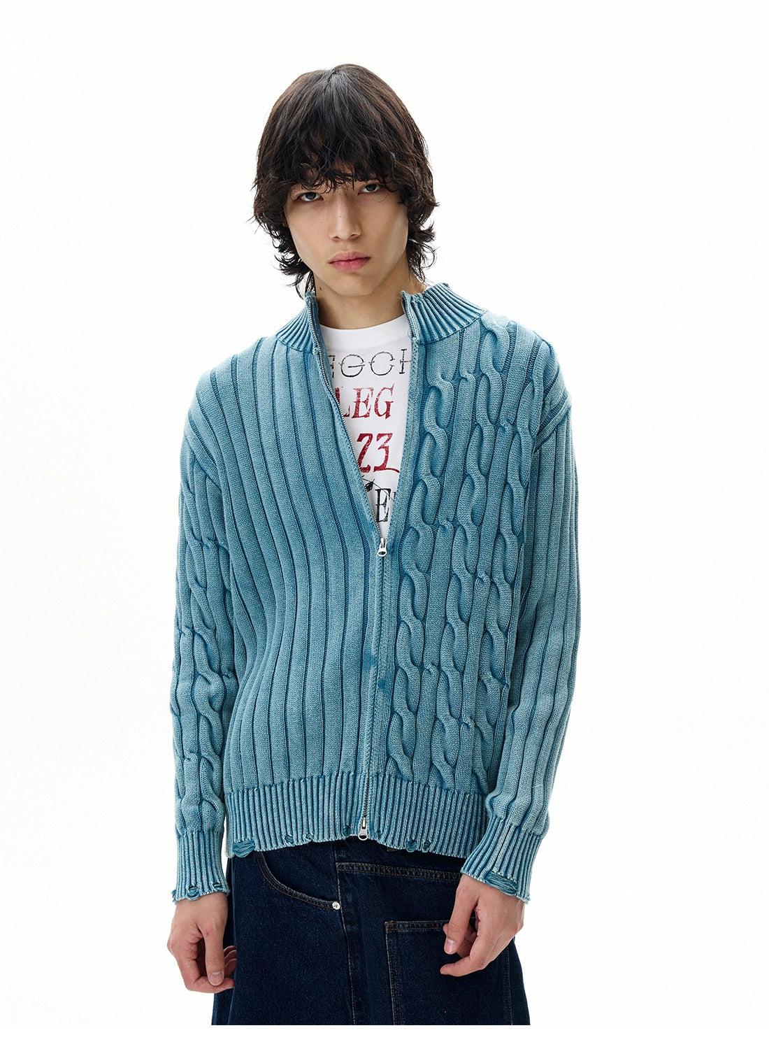 Distressed Asymmetric Cable Knit Jacket Korean Street Fashion Jacket By 77Flight Shop Online at OH Vault