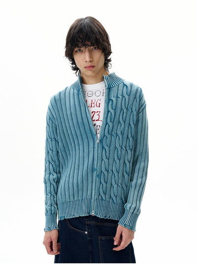 Distressed Asymmetric Cable Knit Jacket Korean Street Fashion Jacket By 77Flight Shop Online at OH Vault