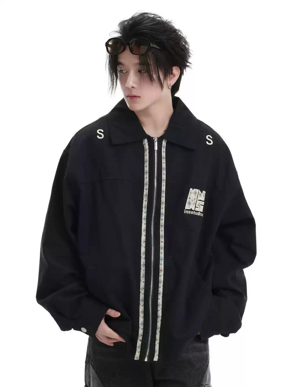 Embroidered Ribbon Zipped Jacket Korean Street Fashion Jacket By INS Korea Shop Online at OH Vault
