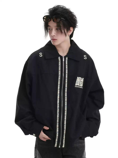 Embroidered Ribbon Zipped Jacket Korean Street Fashion Jacket By INS Korea Shop Online at OH Vault