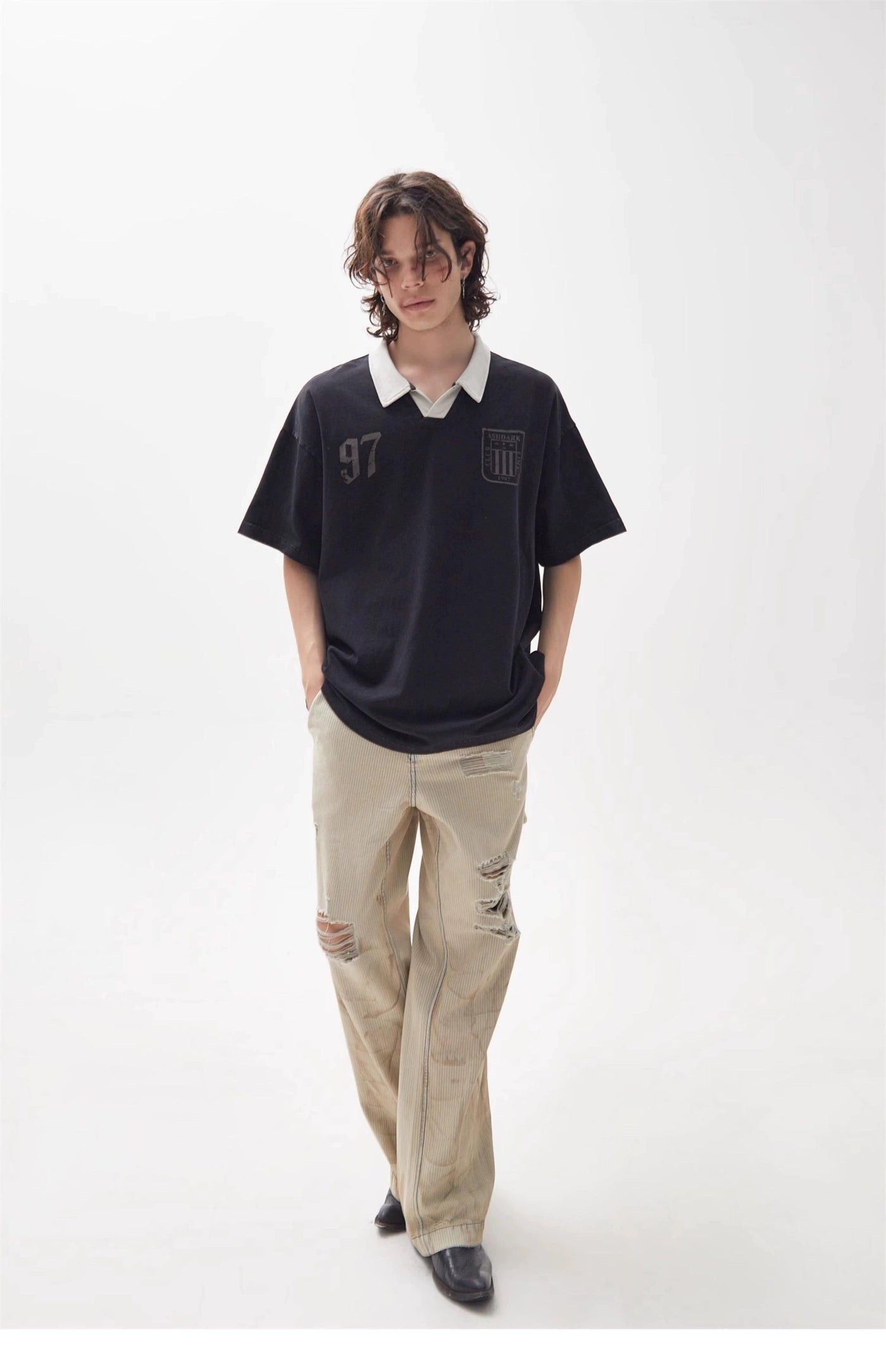 Contrast Collar Casual Polo Korean Street Fashion Polo By Ash Dark Shop Online at OH Vault