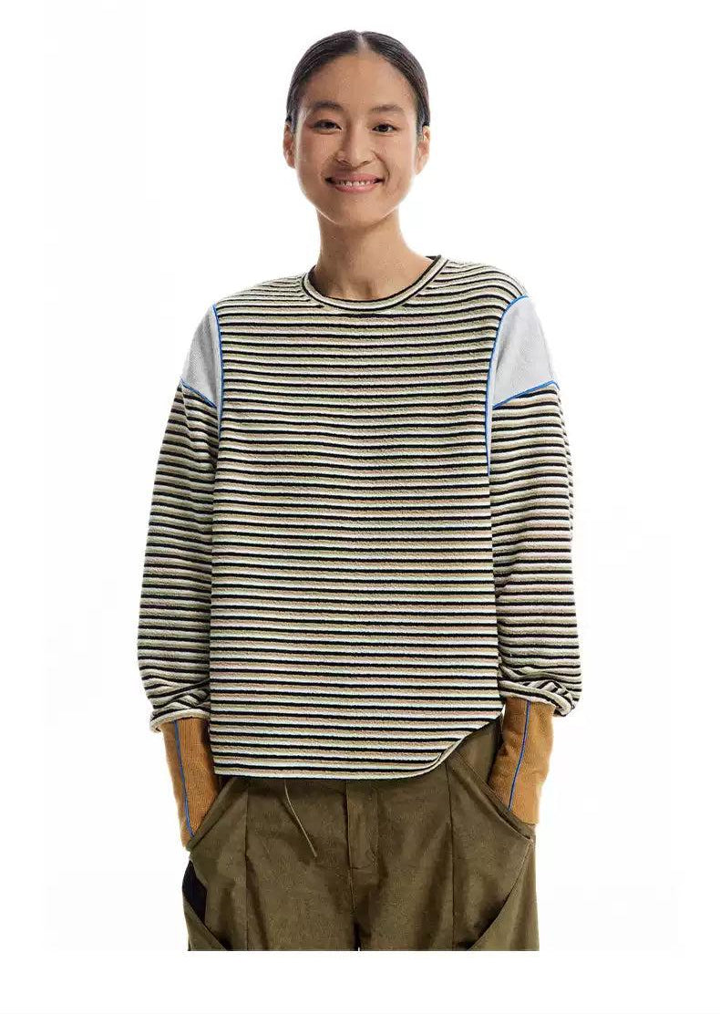 Spliced and Stripes T-Shirt Korean Street Fashion T-Shirt By Conp Conp Shop Online at OH Vault