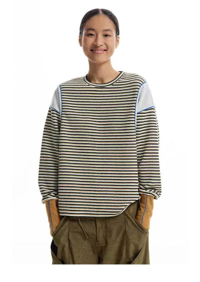 Spliced and Stripes T-Shirt Korean Street Fashion T-Shirt By Conp Conp Shop Online at OH Vault