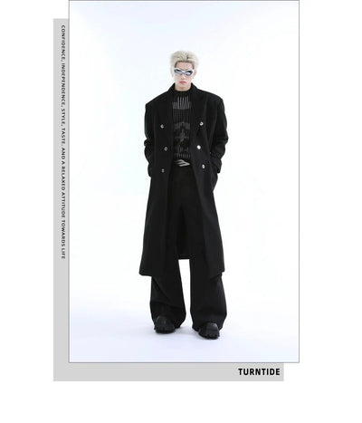 Structured Double-Breasted Long Coat Korean Street Fashion Long Coat By Turn Tide Shop Online at OH Vault