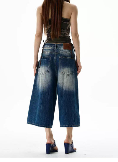 Faded & Washed Wide Denim Shorts Korean Street Fashion Shorts By 77Flight Shop Online at OH Vault