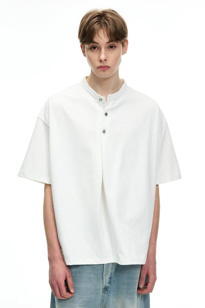 Boxy Cut Half-Buttoned T-Shirt Korean Street Fashion T-Shirt By MaxDstr Shop Online at OH Vault