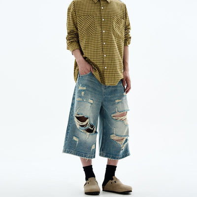 Distressed & Ripped Denim Shorts Korean Street Fashion Shorts By A PUEE Shop Online at OH Vault