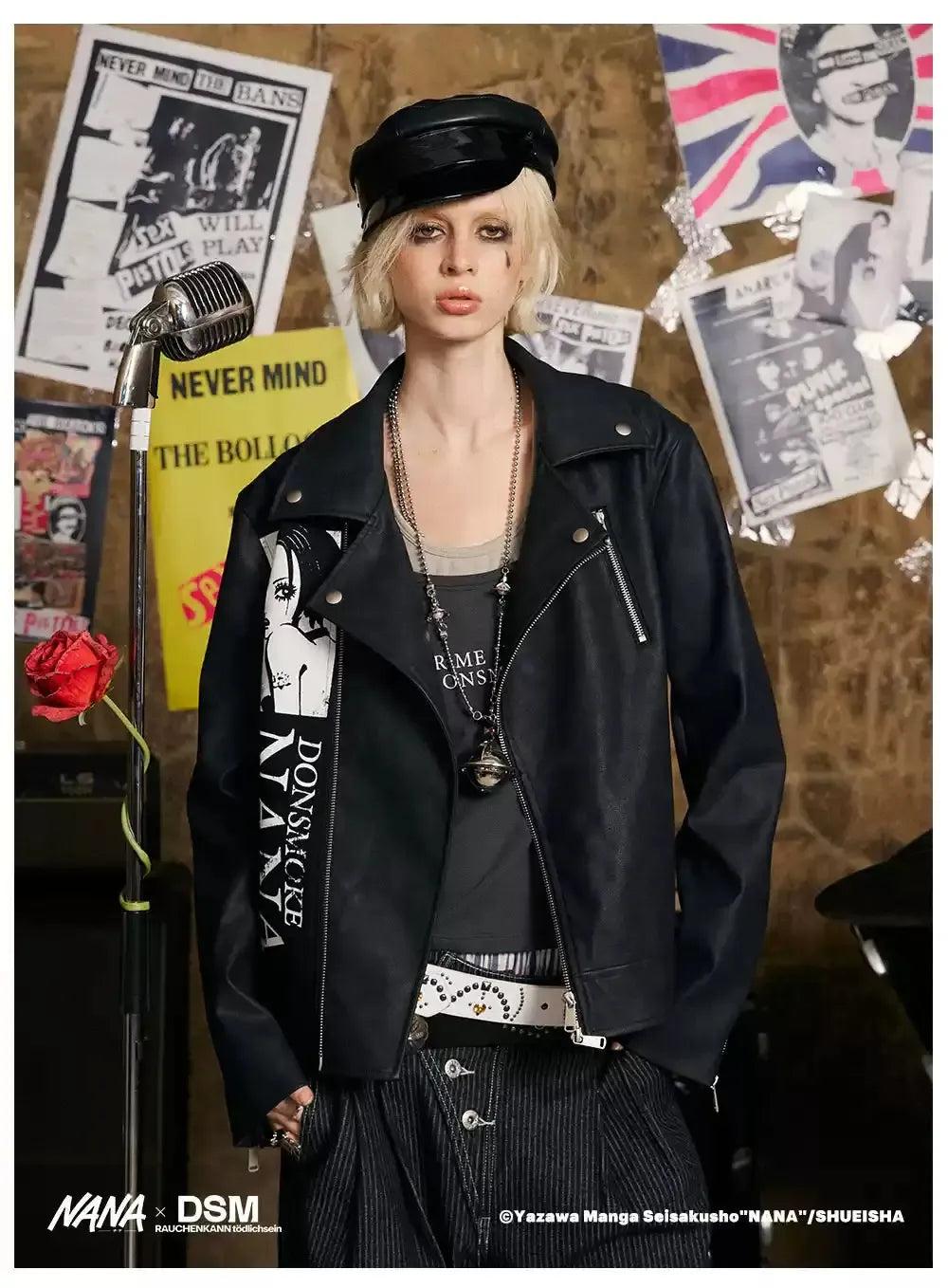 Nana Print PU Leather Jacket Korean Street Fashion Jacket By Donsmoke Shop Online at OH Vault