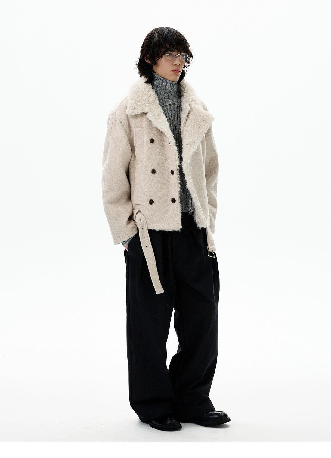 Sherpa Brushed Textured Belted Jacket Korean Street Fashion Jacket By 77Flight Shop Online at OH Vault