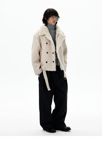 Sherpa Brushed Textured Belted Jacket Korean Street Fashion Jacket By 77Flight Shop Online at OH Vault