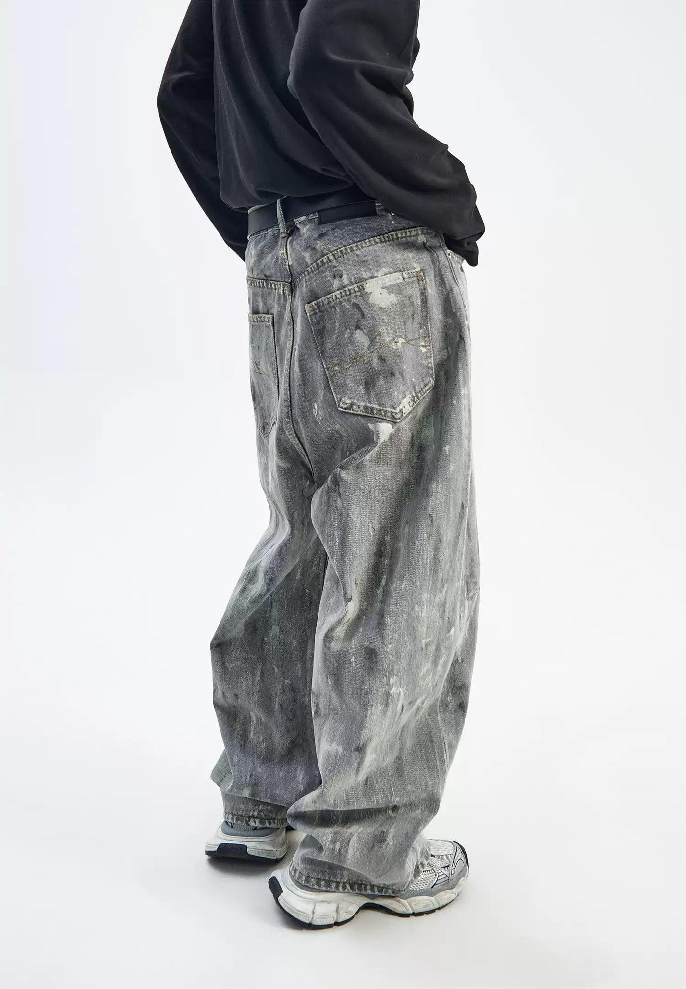 Graffiti Ink Wide Leg Jeans Korean Street Fashion Jeans By Ash Dark Shop Online at OH Vault