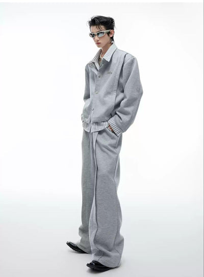 Layered Stripe Buttoned Jacket & Drawstring Sweatpants Set Korean Street Fashion Clothing Set By Argue Culture Shop Online at OH Vault