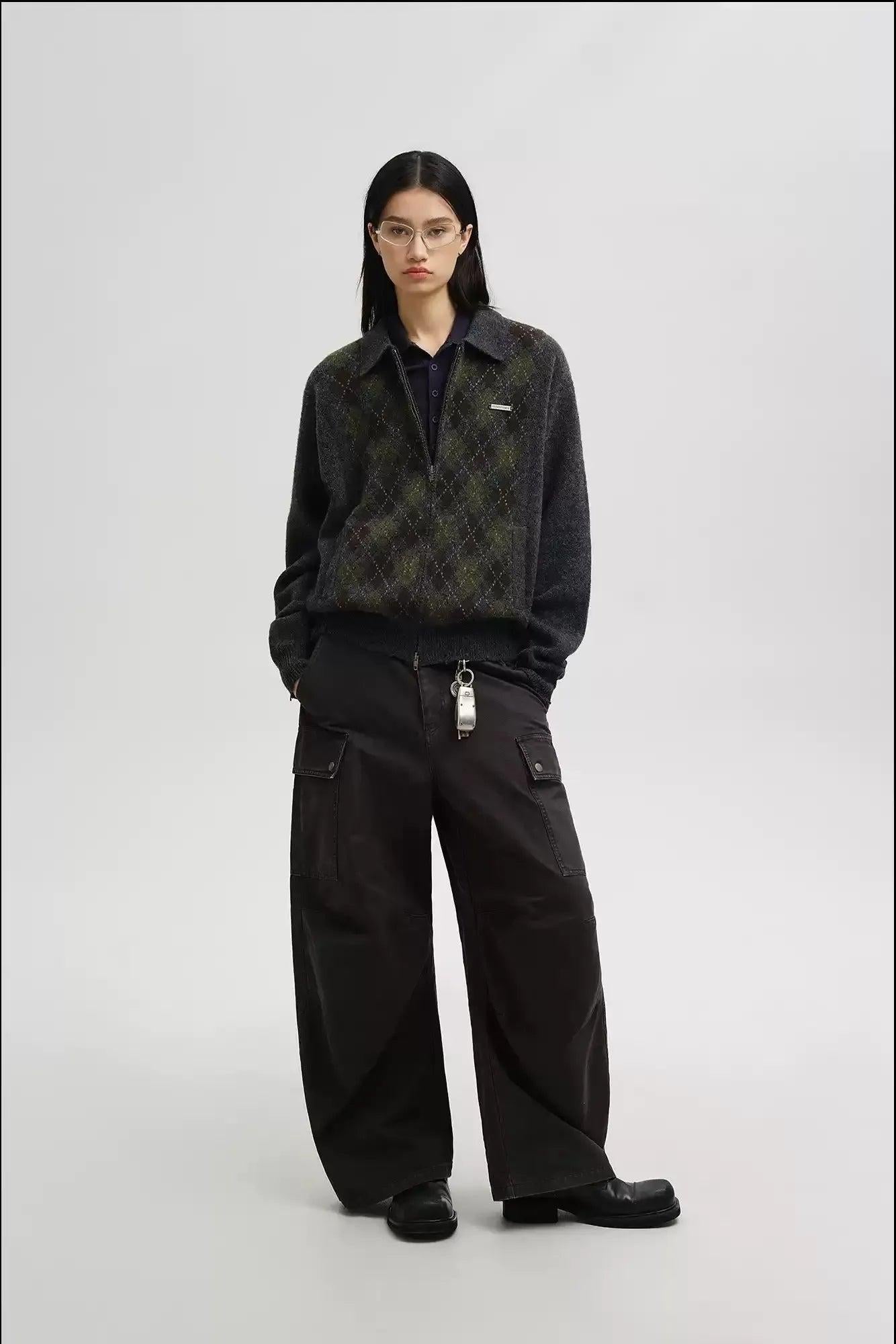 Argyle Double Zipped/V-Neck Sweater Korean Street Fashion Sweater By Mason Prince Shop Online at OH Vault