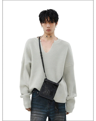 Waffle Textured V-Neck Sweater Korean Street Fashion Sweater By Mr Nearly Shop Online at OH Vault