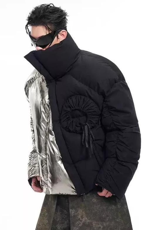 Spliced Ruched Sleeve Puffer Jacket Korean Street Fashion Jacket By Slim Black Shop Online at OH Vault