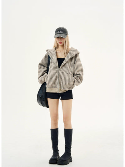 Striped Textured Zip Up Hoodie Korean Street Fashion Hoodie By MaxDstr Shop Online at OH Vault