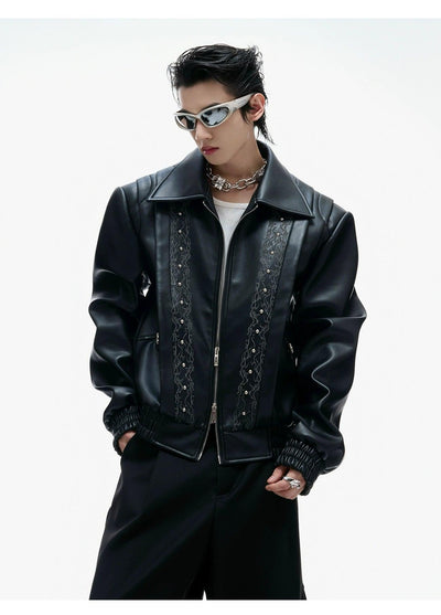 Vine Embroidery Structured PU Leather Jacket Korean Street Fashion Jacket By Argue Culture Shop Online at OH Vault