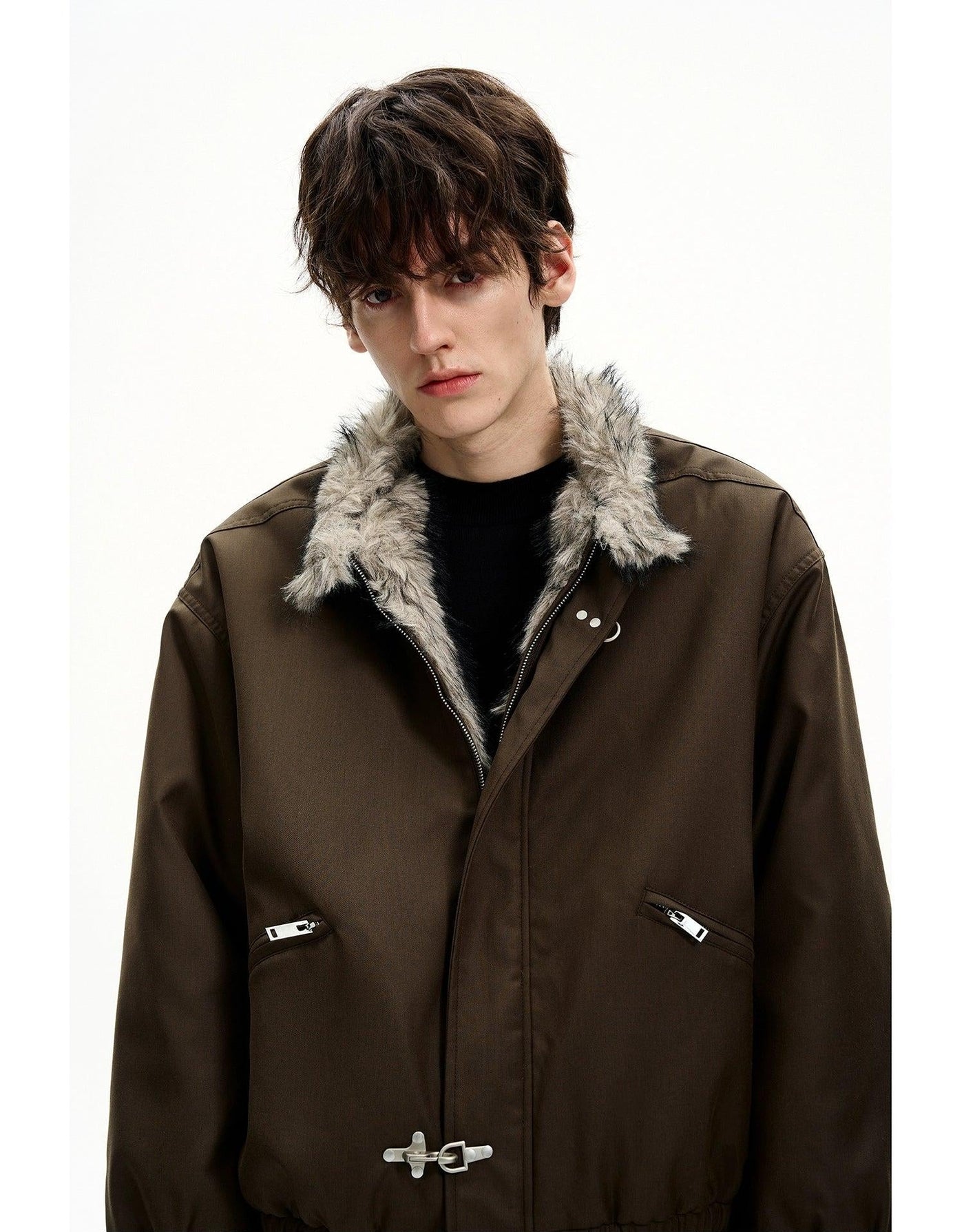 Furry Collar Fireman Clasp Jacket Korean Street Fashion Jacket By MaxDstr Shop Online at OH Vault